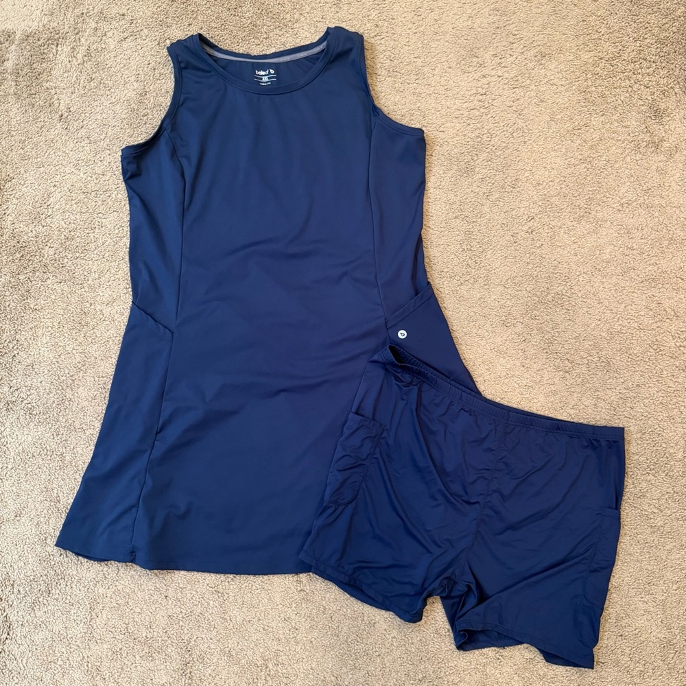 Baleaf Sleeveless Tennis Golf Dress with Built In Shorts XXL Navy Never Worn